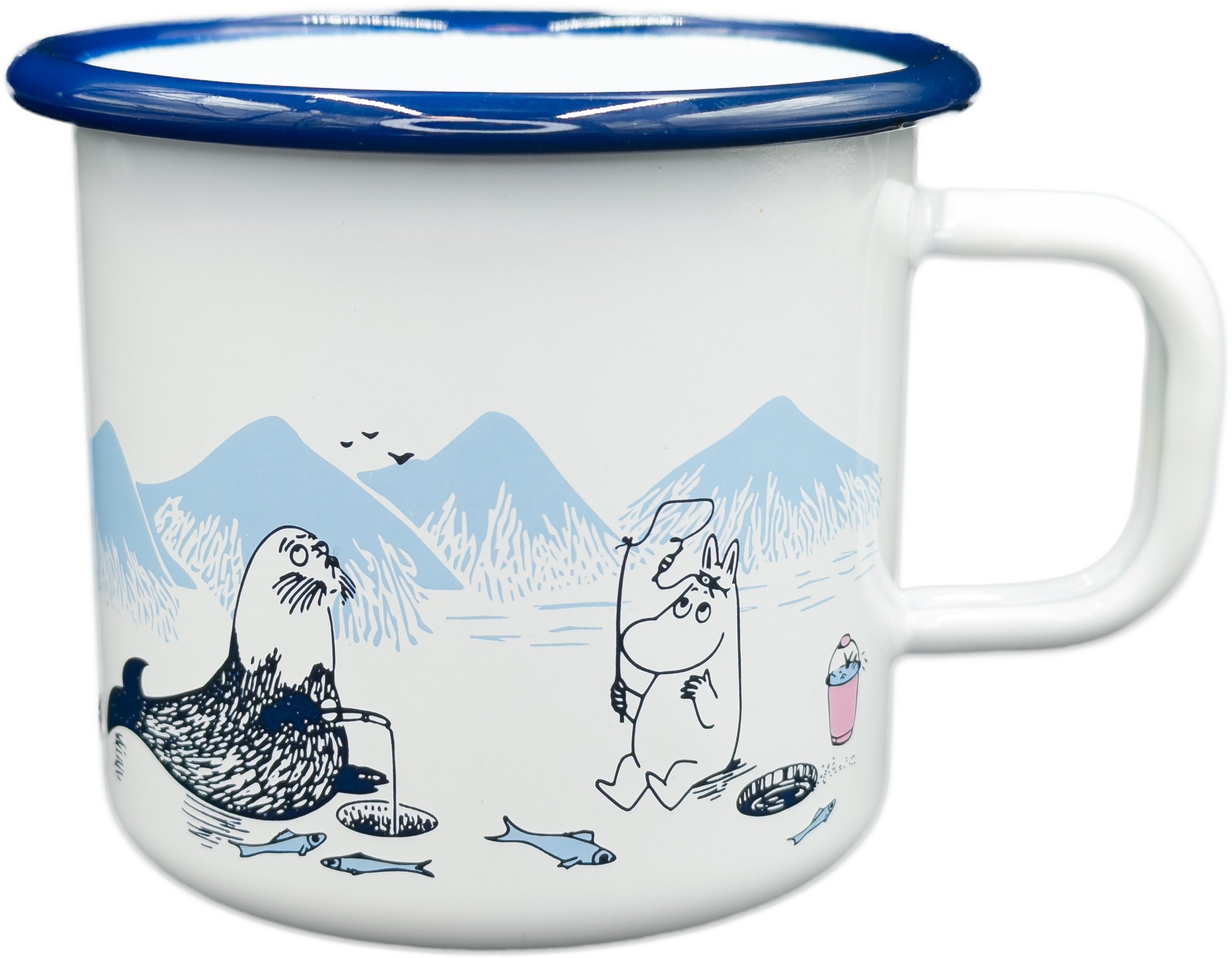 Emaljekopp Mummi Vinterfiske 3,7 dl Blå
