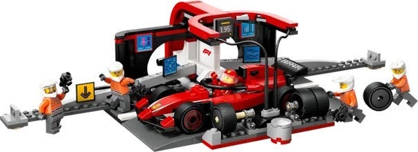Lego F1-depotstopp og -team med Ferrari-bil 60443