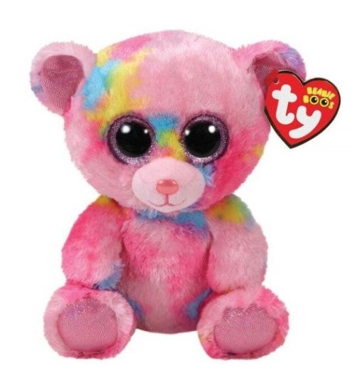 TY FRANKY -  PINK MULTICOLORED BEAR MED