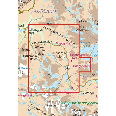 Aurlandsdalen Østerbø - Turkart 1: 25 000