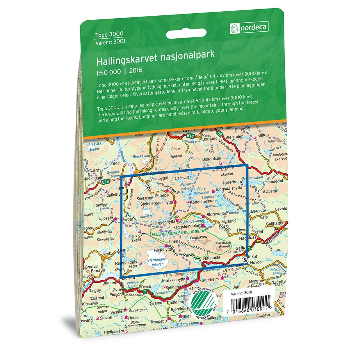 Hallingskarvet nasjonalpark 1:50 000 - Topo 3000