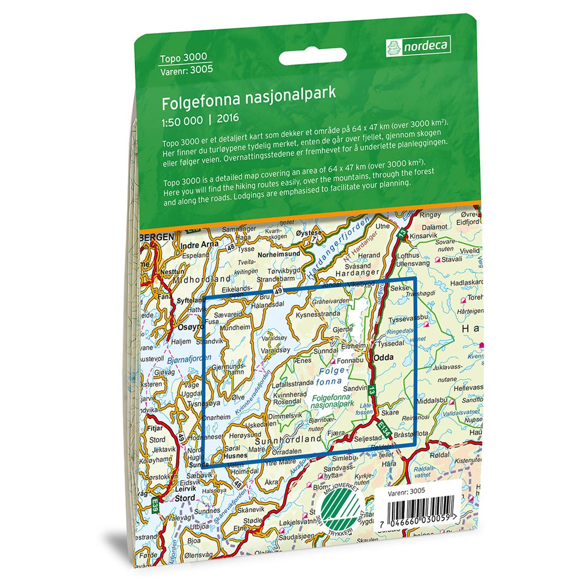 Folgefonna Nasjonalpark 1:50 000 - Topo 3000