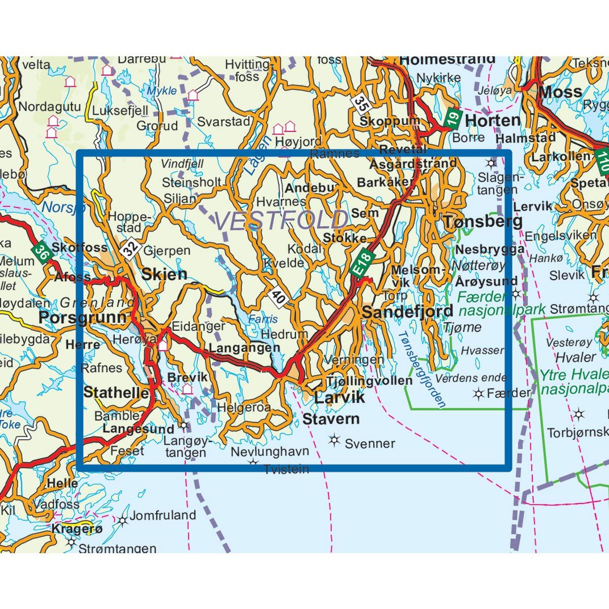 Vestfoldbyene-Grenland 1:50 000