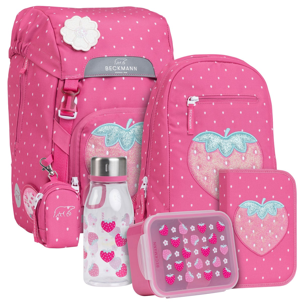 Pakke skolesekk 1.kl Strawberry 22L - Beckmann