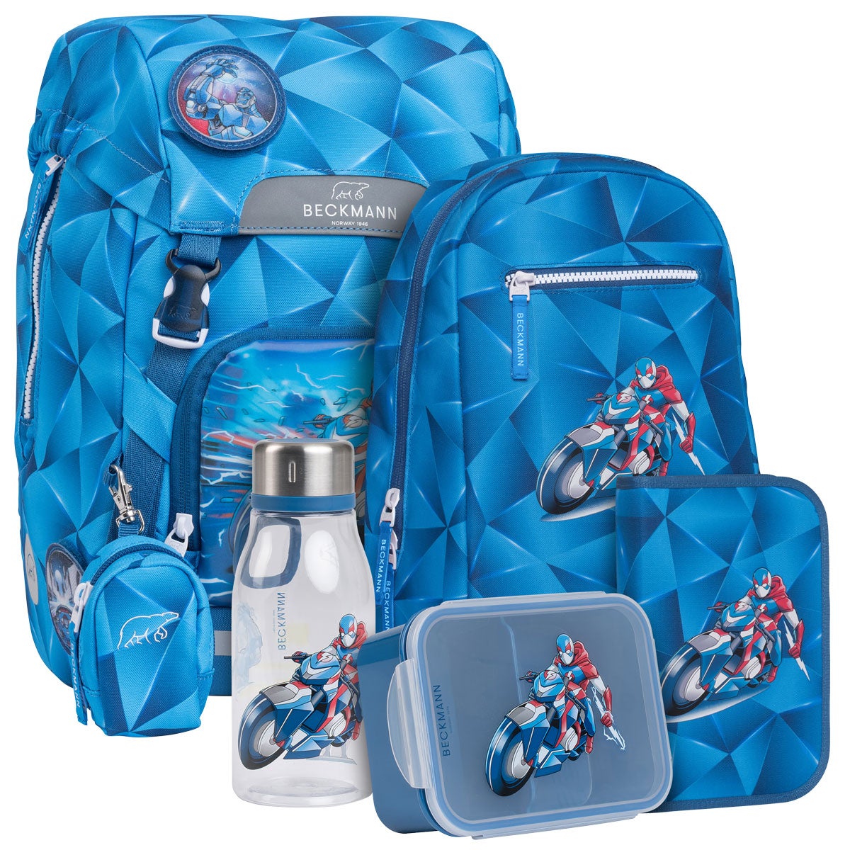 Pakke skolesekk 1.kl Blue Lightning 22L - Beckmann