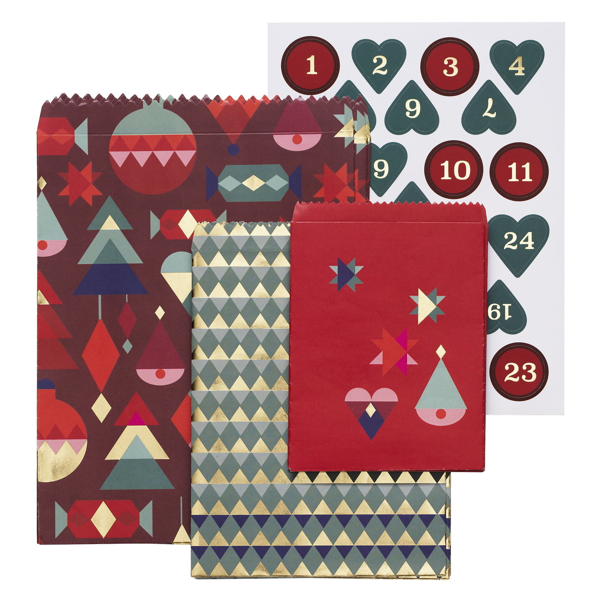 24 Stk. Papirposer Jul + Klistremerker