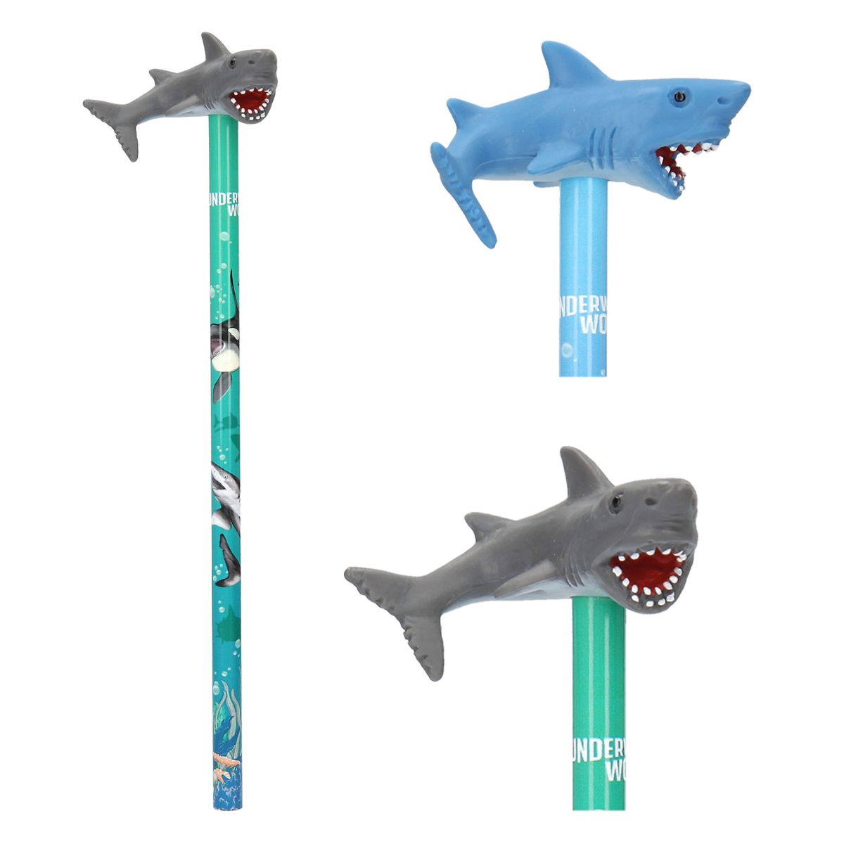 Blyant Med Figur 2ass Shark Dino World Underwater