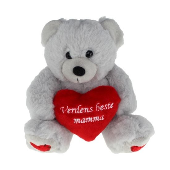 Bamse Grå M/Hjerte 13Cm "Verdens Beste Mamma"