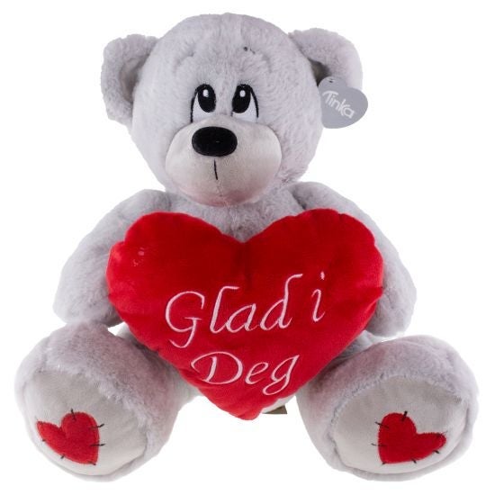 Bamse Grå Hjerte 30cm Glad I Deg