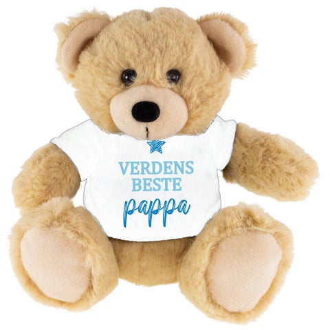 Bamse farsdag brun 13cm hvit Verdens beste pappa