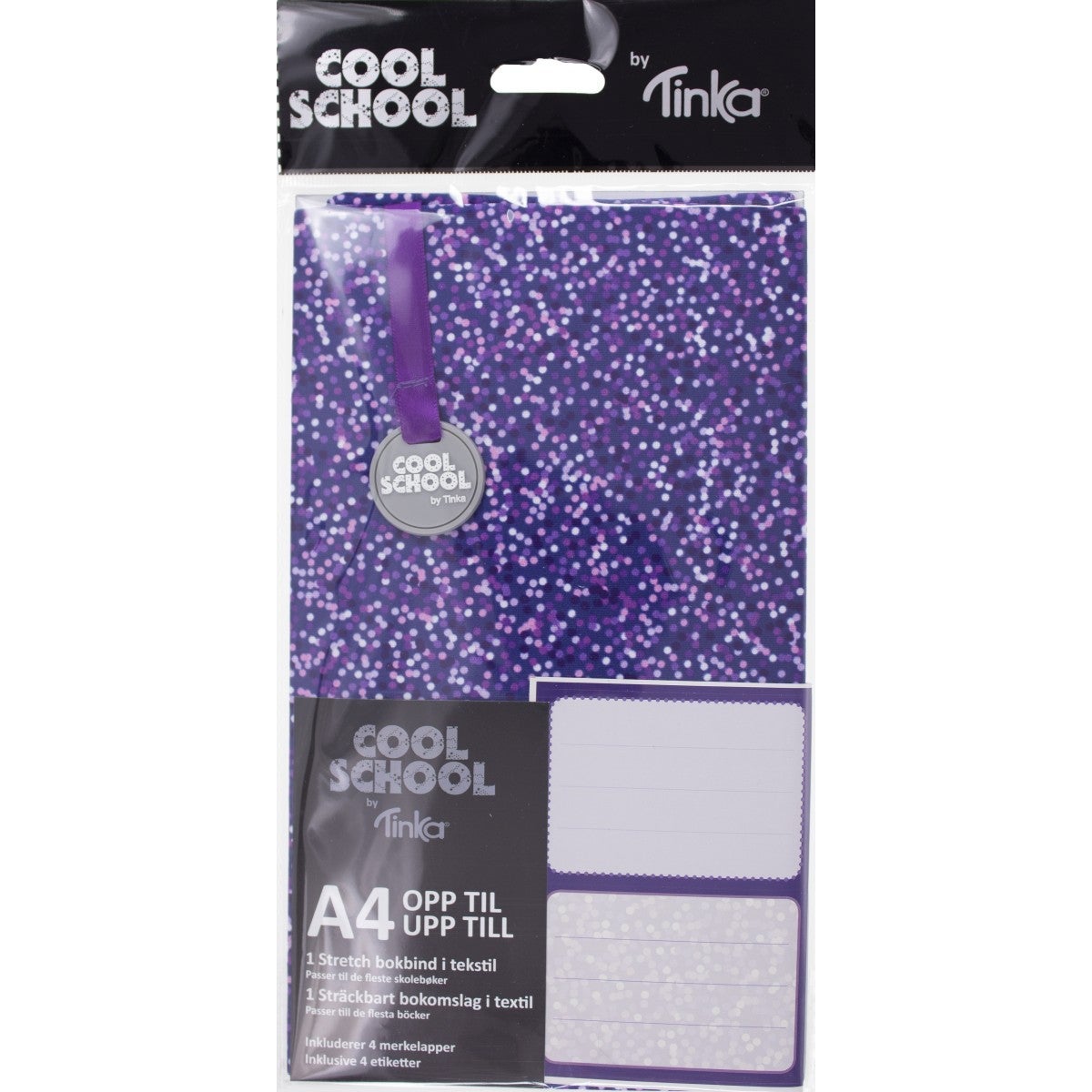 Tekstilbokbind m/4 merkelapper Lilla Dots