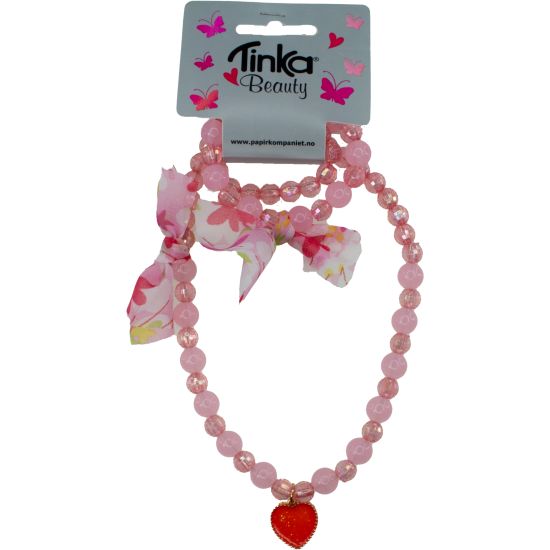 Halskjede m/Armbånd Rosa M/Sløyfe