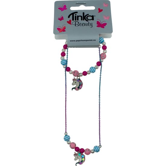Halskjede/Armbånd Unicorn Blå/Rosa