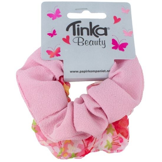 Hårstrikk Scrunchie Blomst/Rosa 2Stk
