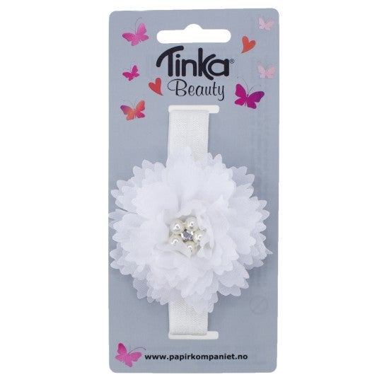 Hårbånd Hvit m/Hvite Perler