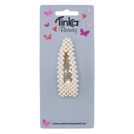 Hårspenne Stor m/Hvite Perler