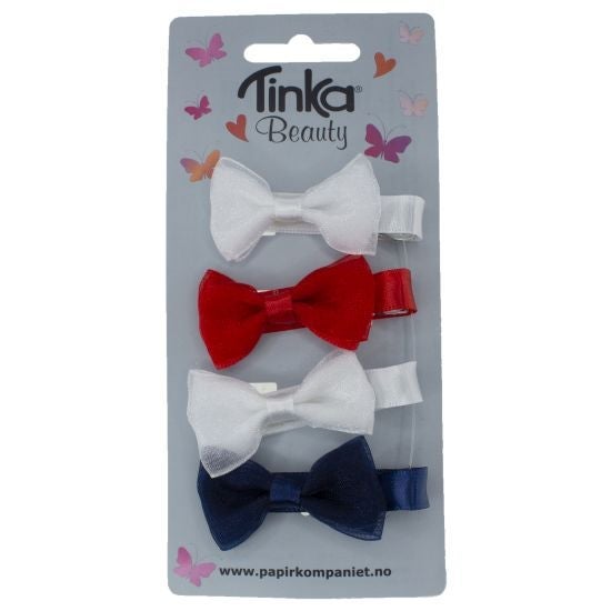 Hårklips Rød/Hvit/Blå 4 Stk