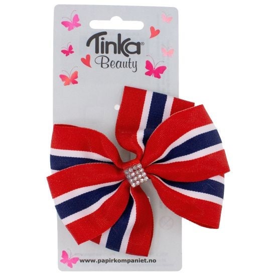 Hårspenne m/sløyfe rød/hvit/blå - Tinka Beauty