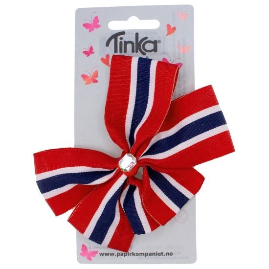 Hårspenne m/sløyfe rød/hvit/blå - Tinka Beauty