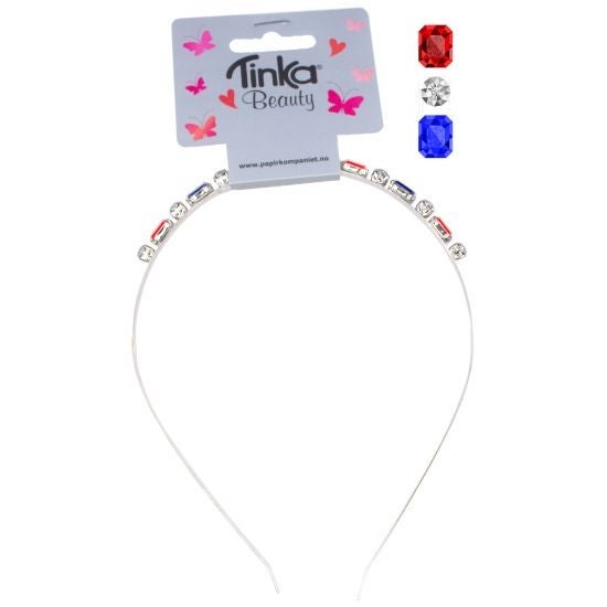 Hårbøyle m/stener rød/hvit/blå - Tinka Beauty