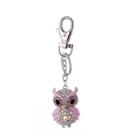 Nøkkelring/Bag Charm Ugle Rosa