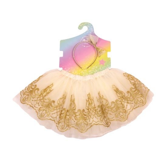 Skjørt og hårpynt hvit/gull