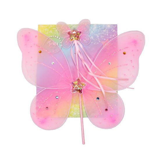 Sommerfuglvinger rosa m/tryllestav