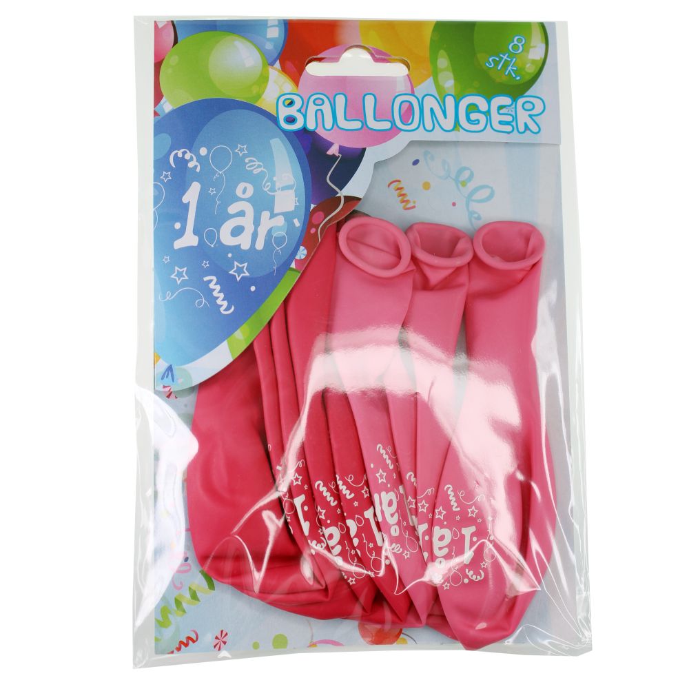 Ballonger 1år 8pk rosa
