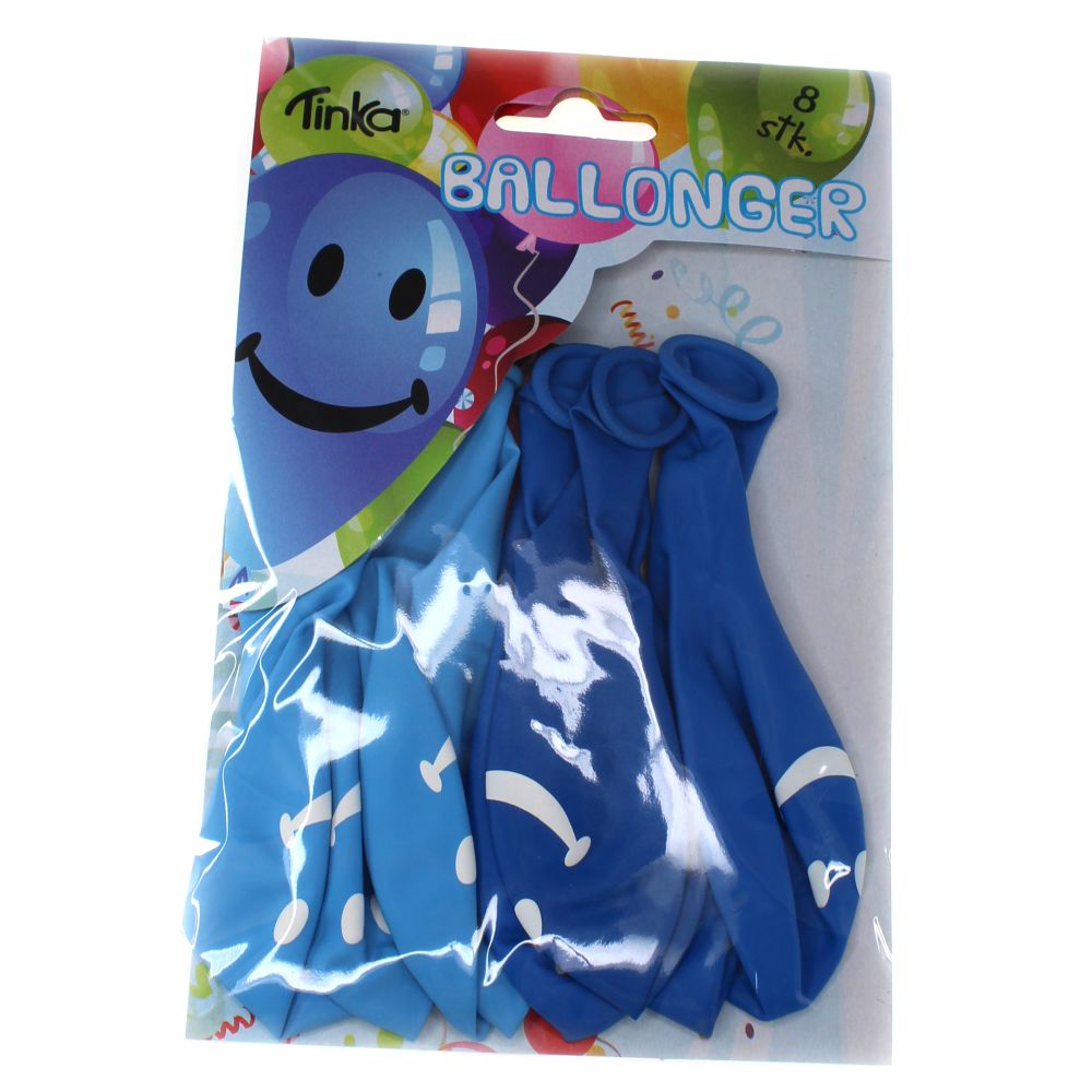 Ballonger smiley 8pk blå