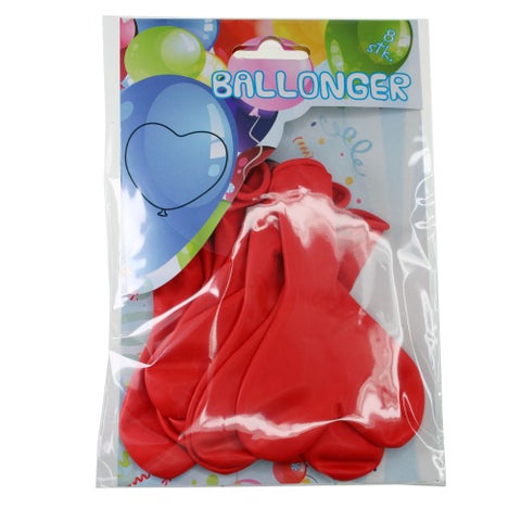Ballonger hjerter 8pk rød