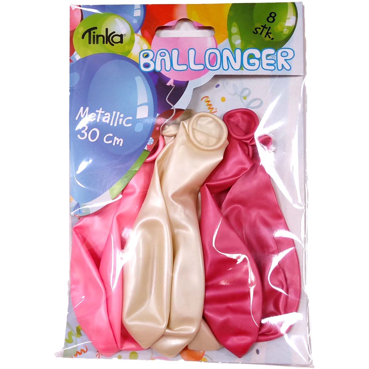 Ballonger metallic 8pk rosa/hvit