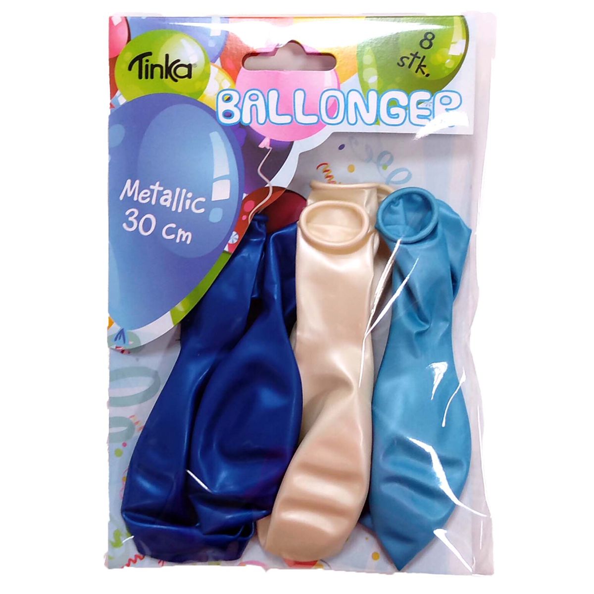 Ballonger metallic 8pk blå/hvit