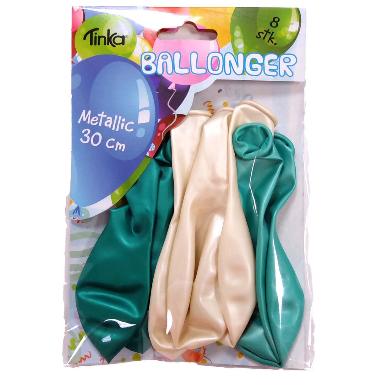 Ballonger metallic 8pk grønn/hvit