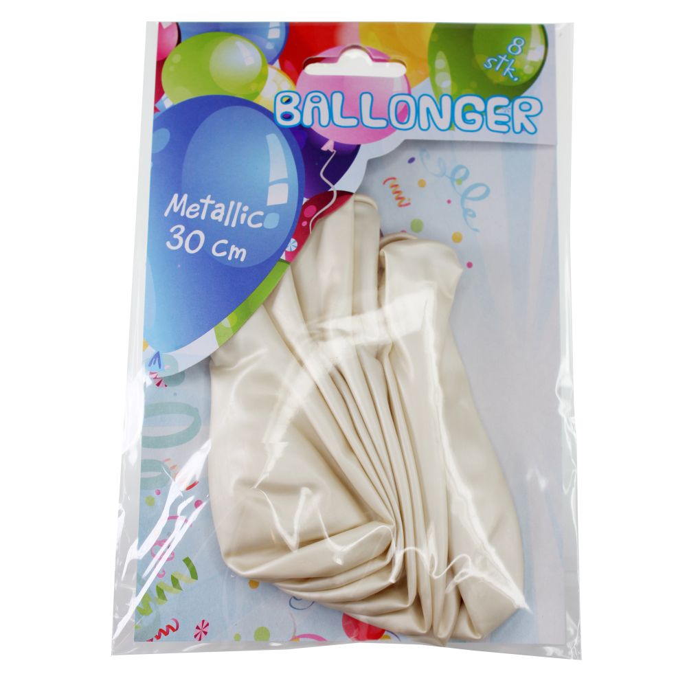 Ballonger 8pk hvit metallic