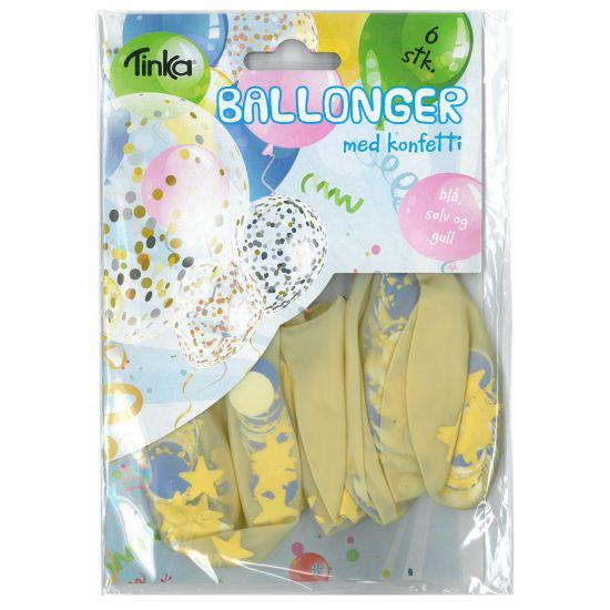 Ballonger 4pk m/konfetti blå/sølv/gull