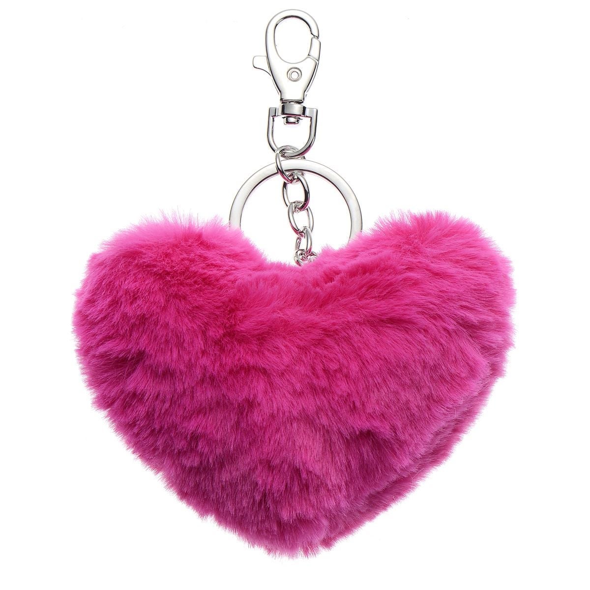 Nøkkelring plysj hjerte mørk rosa