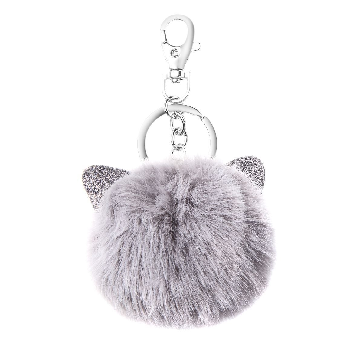 Nøkkelring plysj pompom m/ører grå