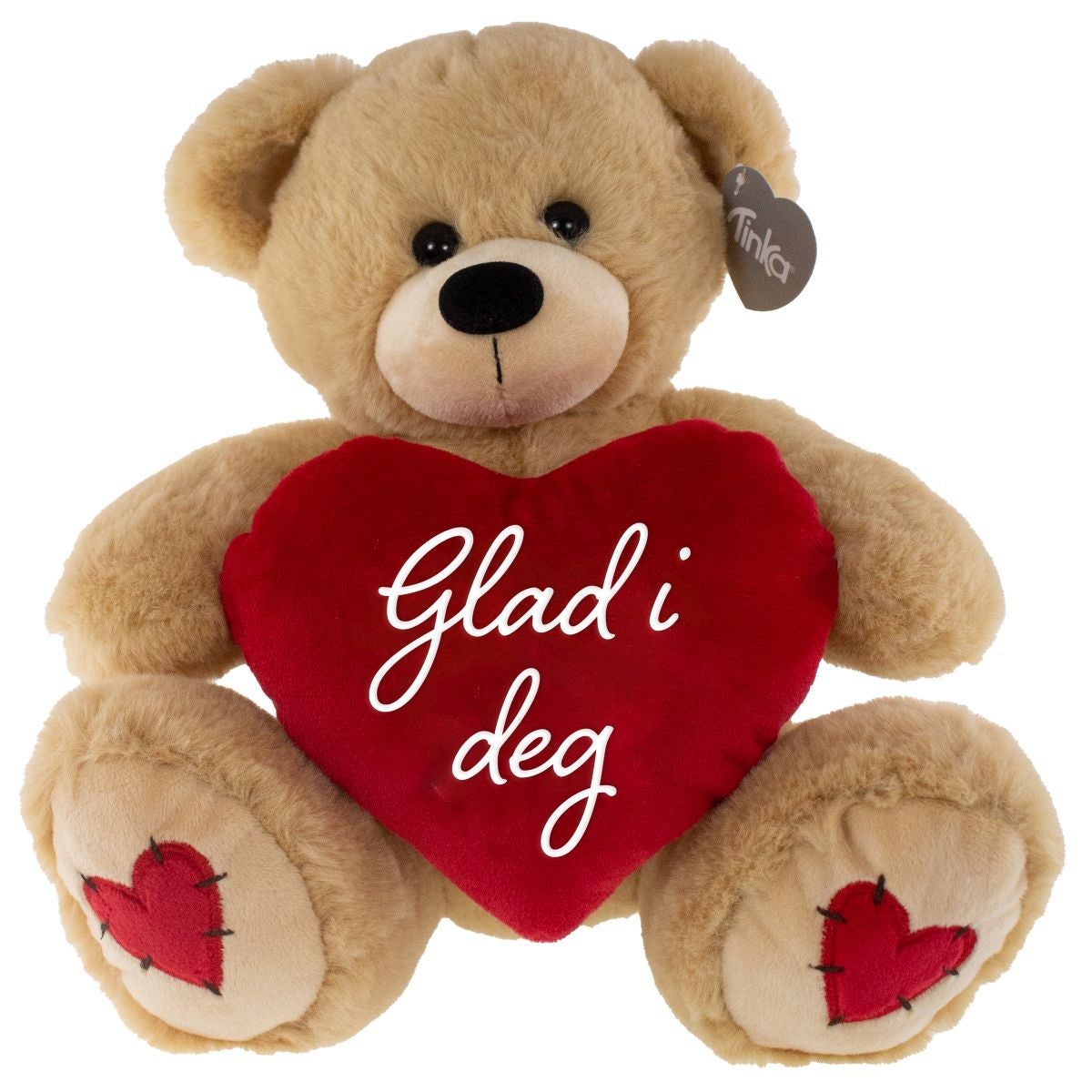 Bamse 23cm rødt hjerte glad i deg