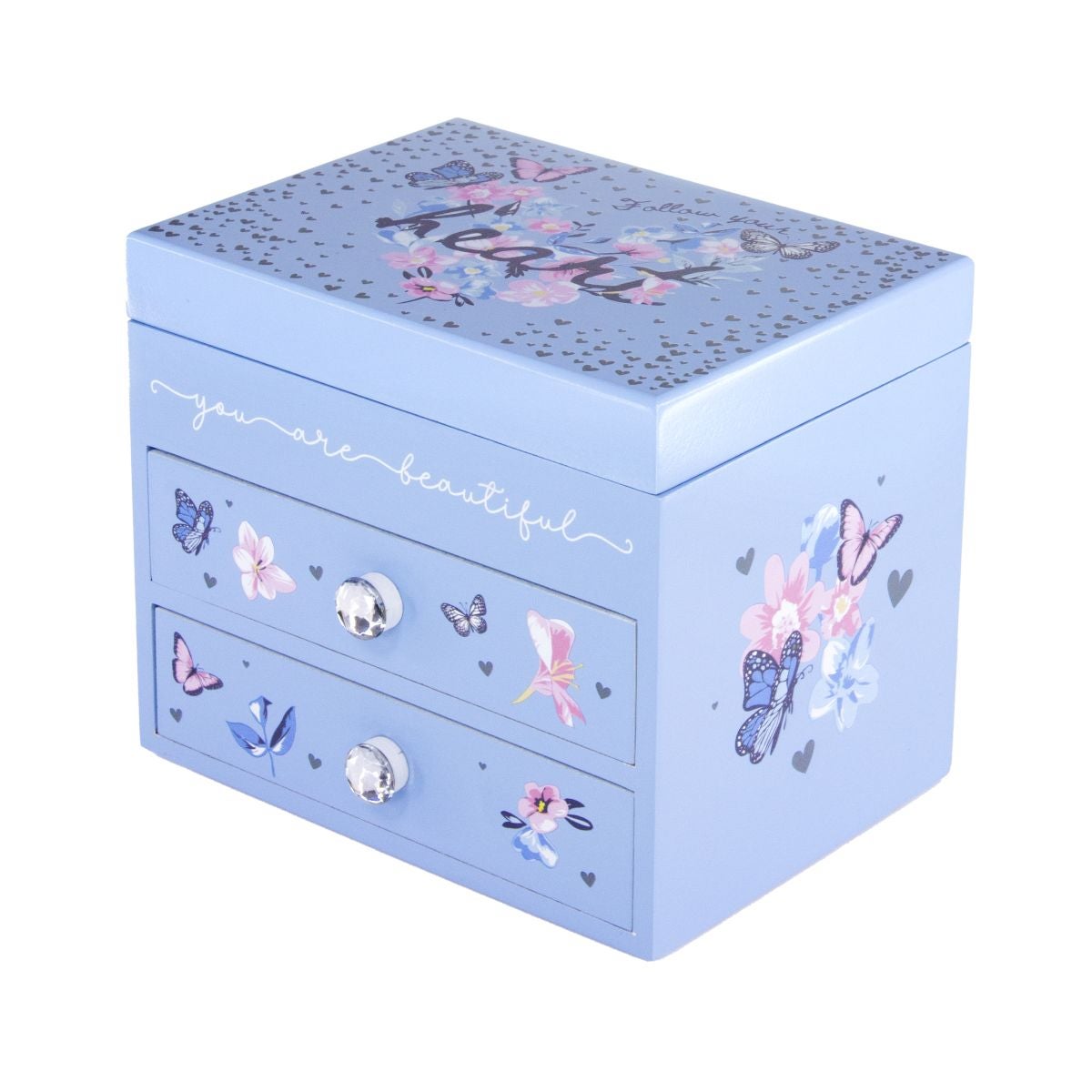 Smykkeskrin i Tre Sommerfugl Blå 16x12,5x13,5cm