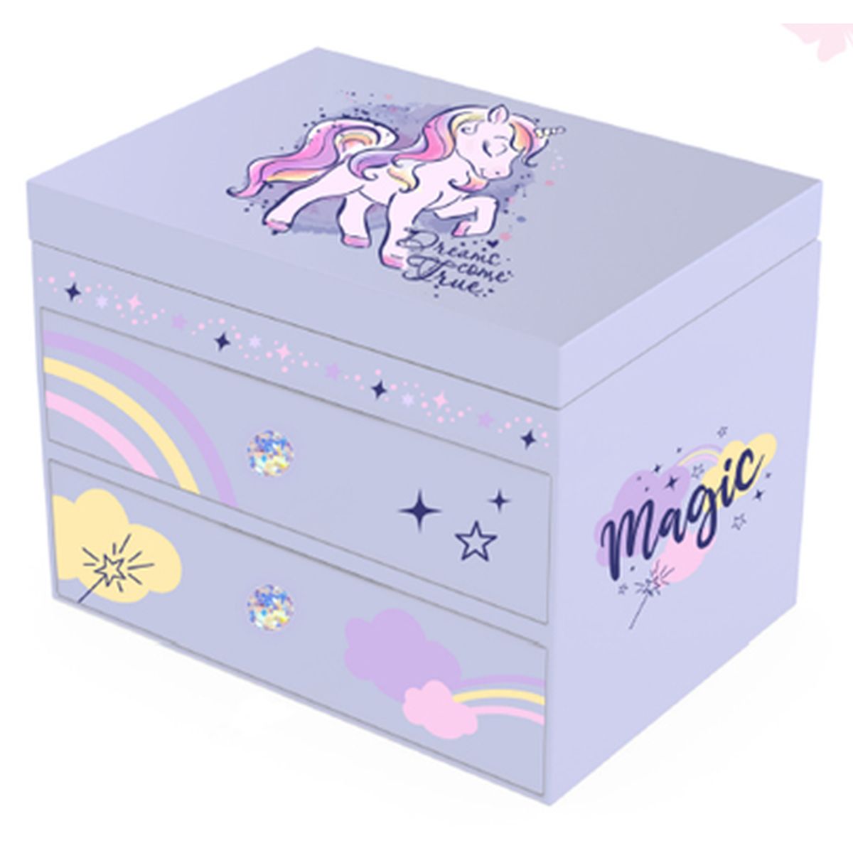 Smykkeskrin i Tre Unicorn Lilla 16x12,5x13,5cm