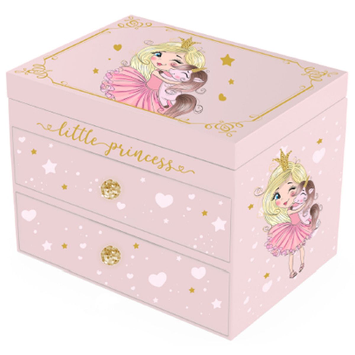 Smykkeskrin i Tre Prinsesse Rosa 16x12,5x13,5cm