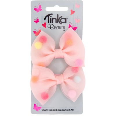 Hårklips Sløyfe m/pom pom 2 Stk Tinka Beauty