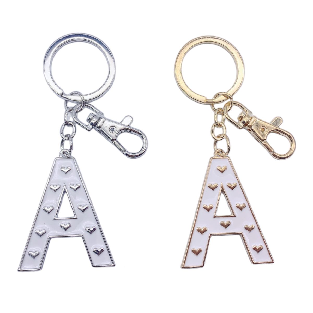 Nøkkelring A Hvit emalje Gull/Sølv