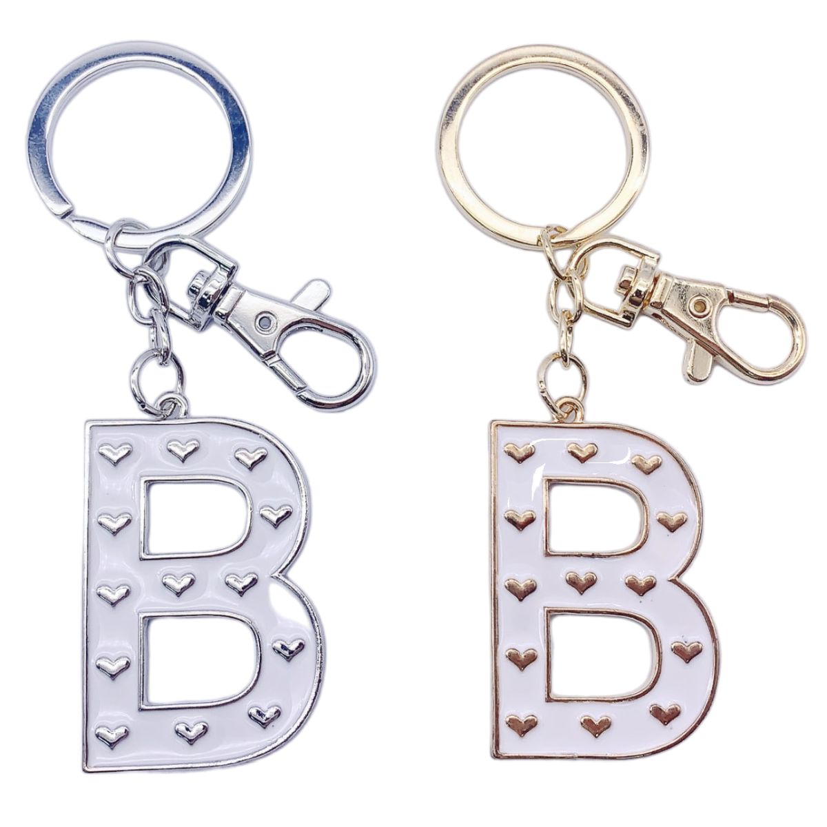 Nøkkelring B Hvit emalje Gull/Sølv