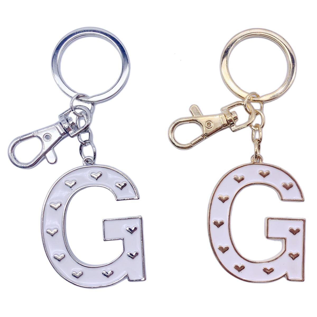 Nøkkelring G Hvit emalje Gull/Sølv