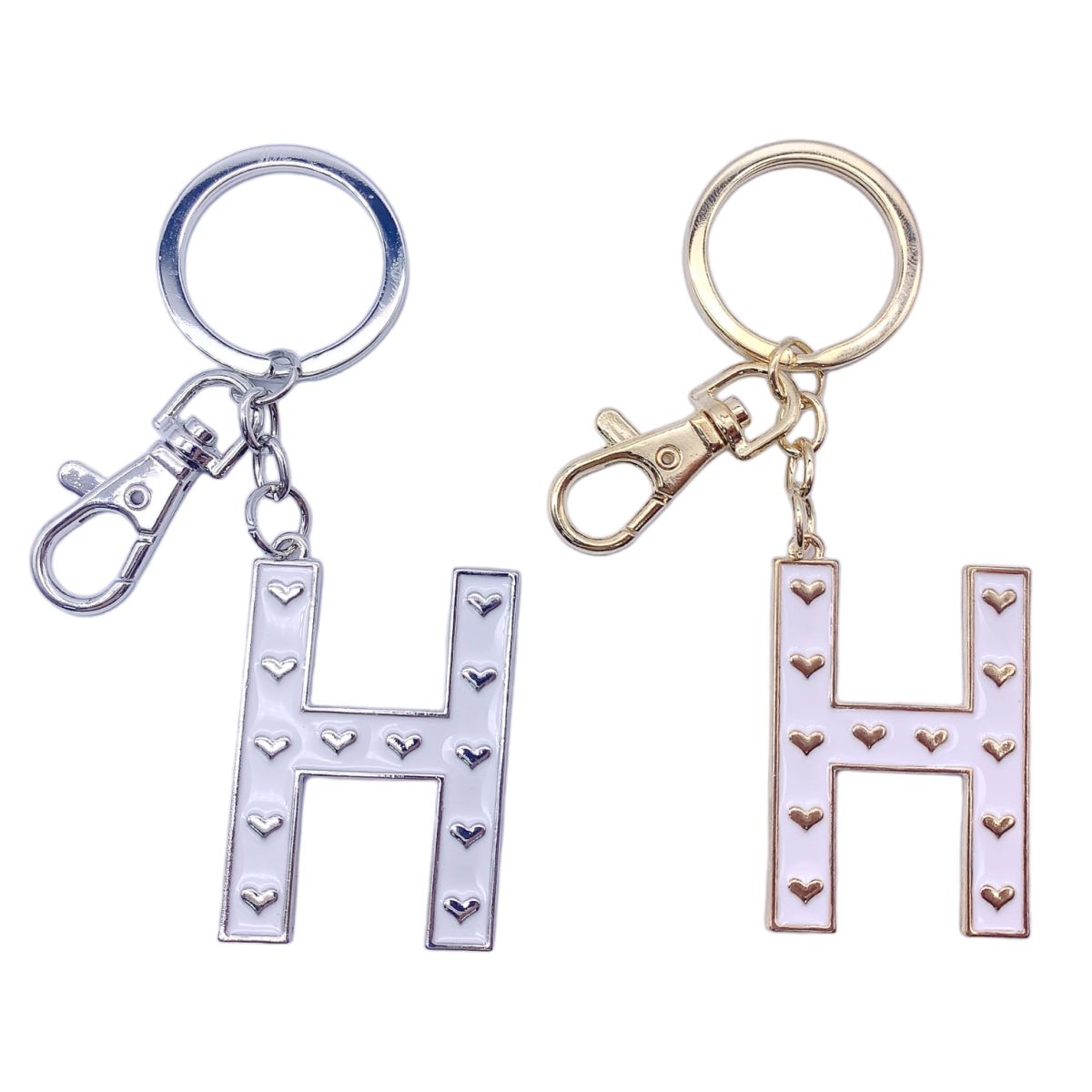 Nøkkelring H Hvit emalje Gull/Sølv