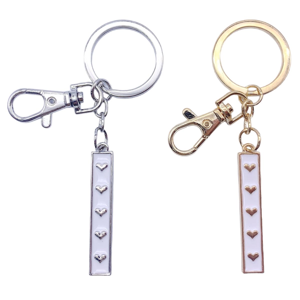 Nøkkelring I Hvit emalje Gull/Sølv