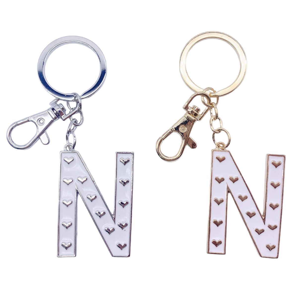 Nøkkelring N Hvit emalje Gull/Sølv