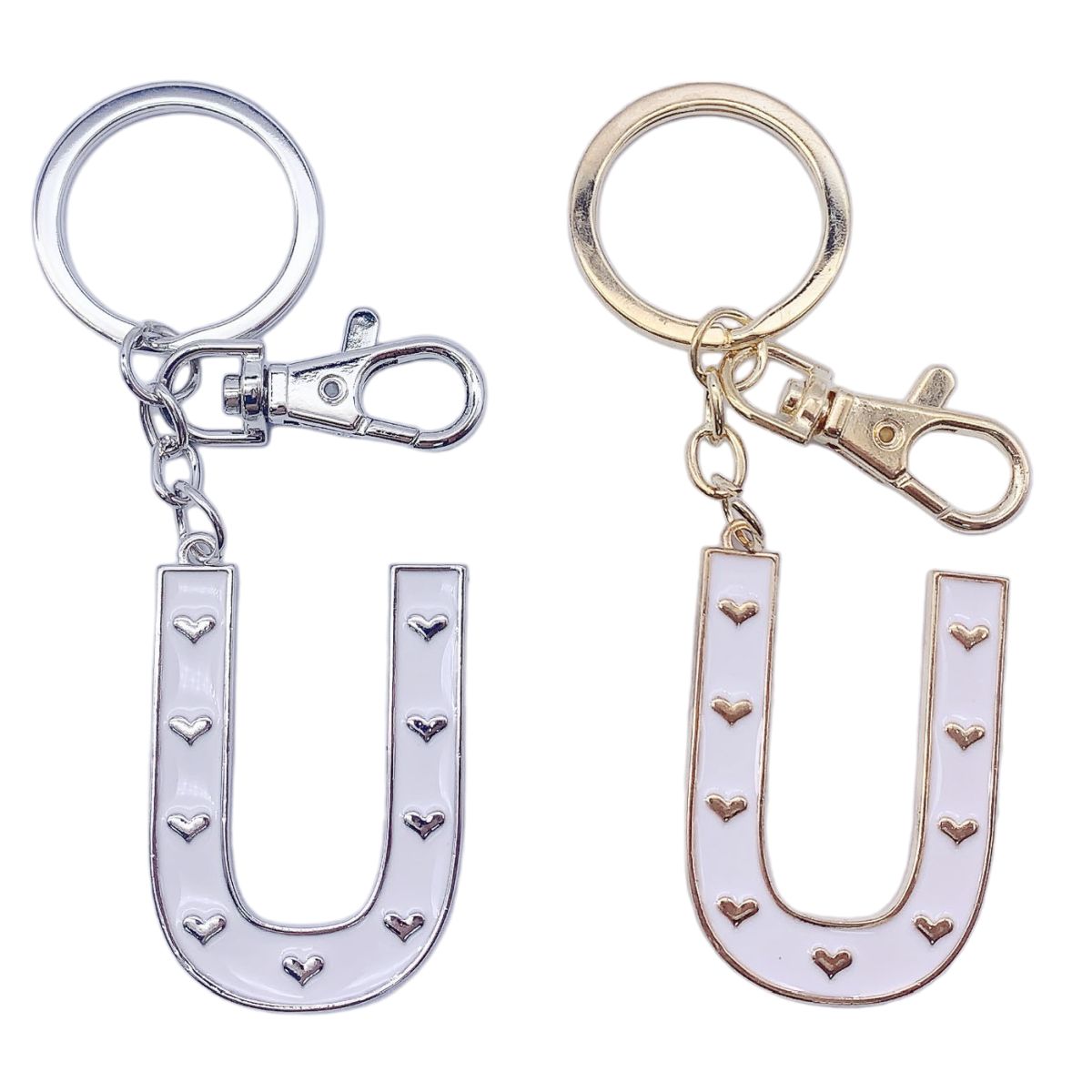 Nøkkelring U Hvit emalje Gull/Sølv