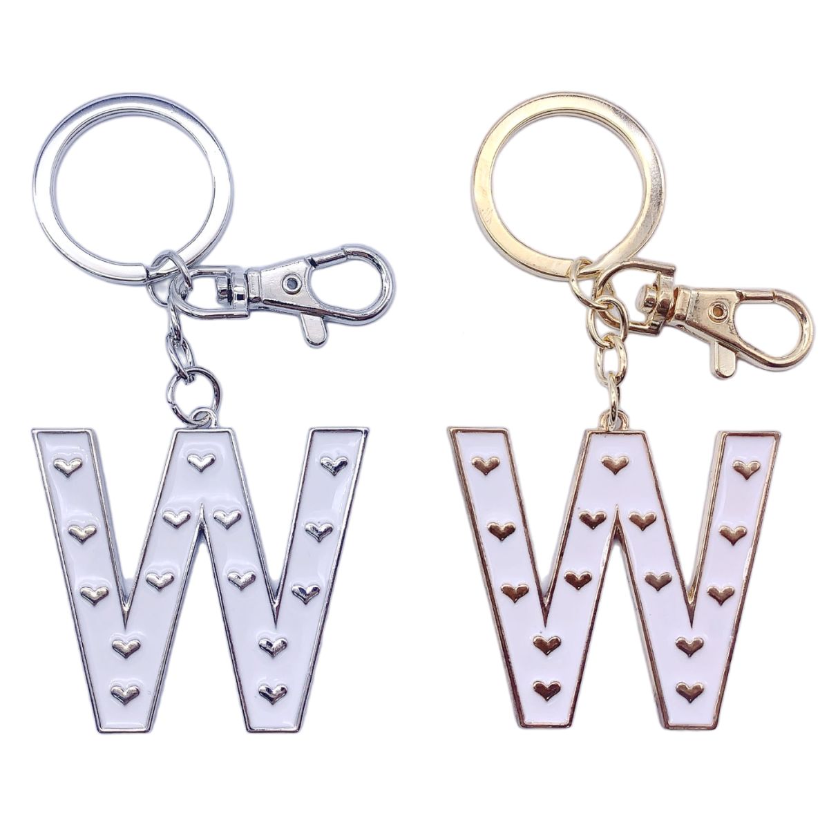 Nøkkelring W Hvit emalje Gull/Sølv